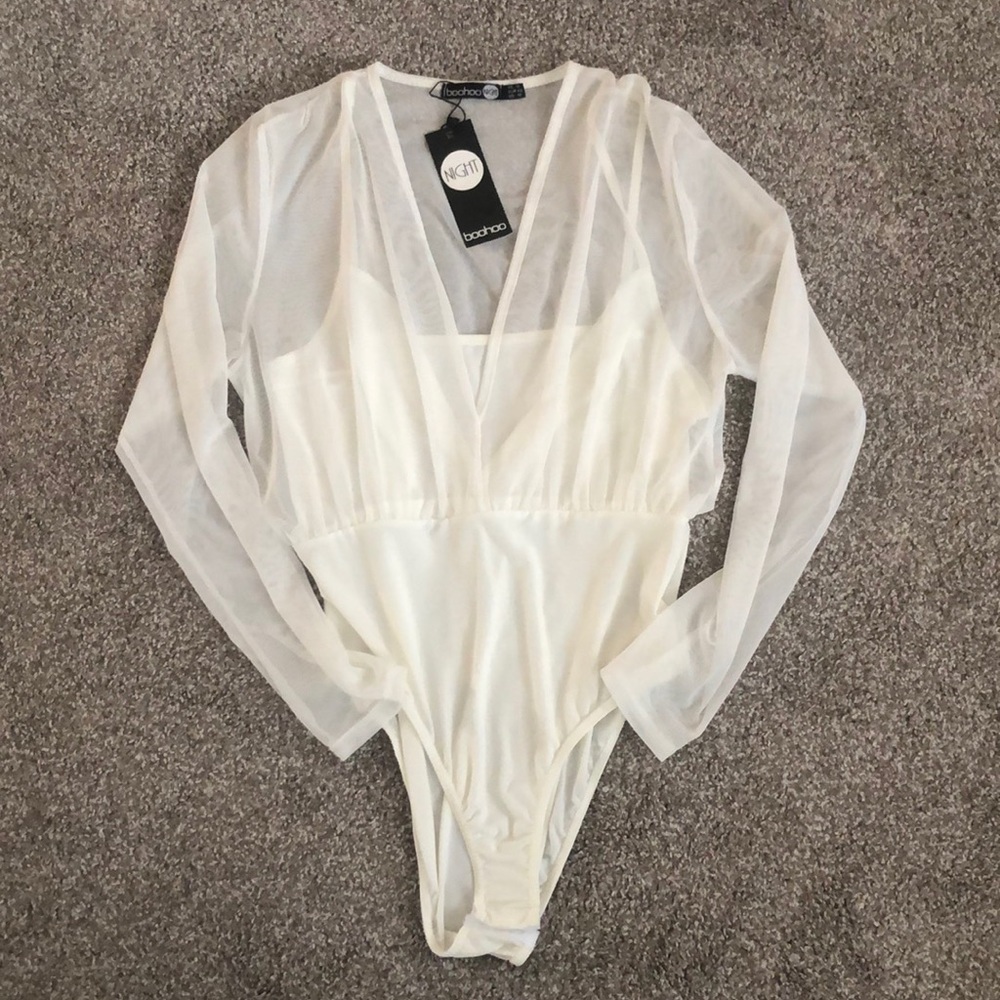 White long sleeve mesh bodysuit
